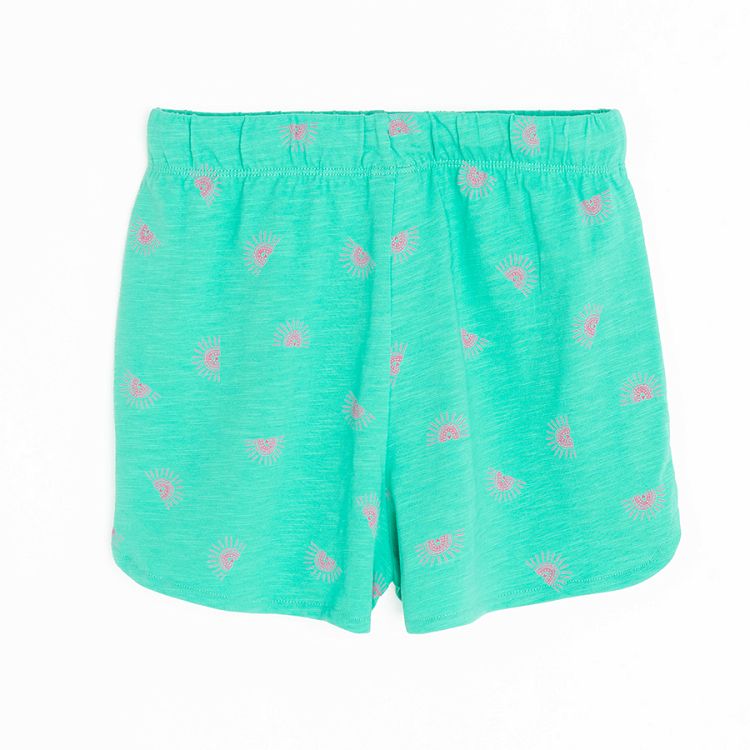 Green shorts with print and adjustable waist