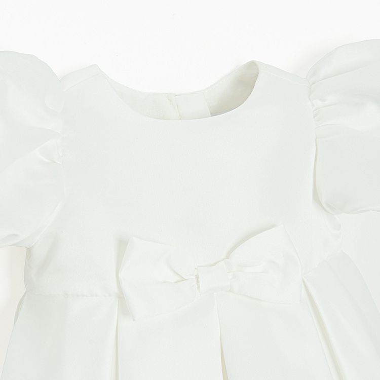 White short sleeve party dress with a bow