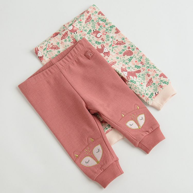 Pink floral and forest animals print leggings- 2 pack