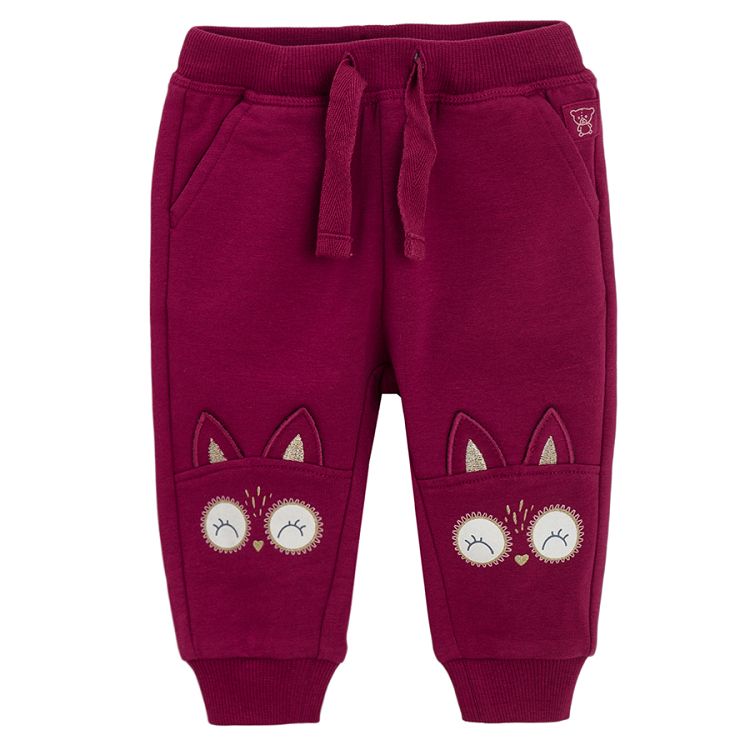 Burgundy jogging pants with fox print