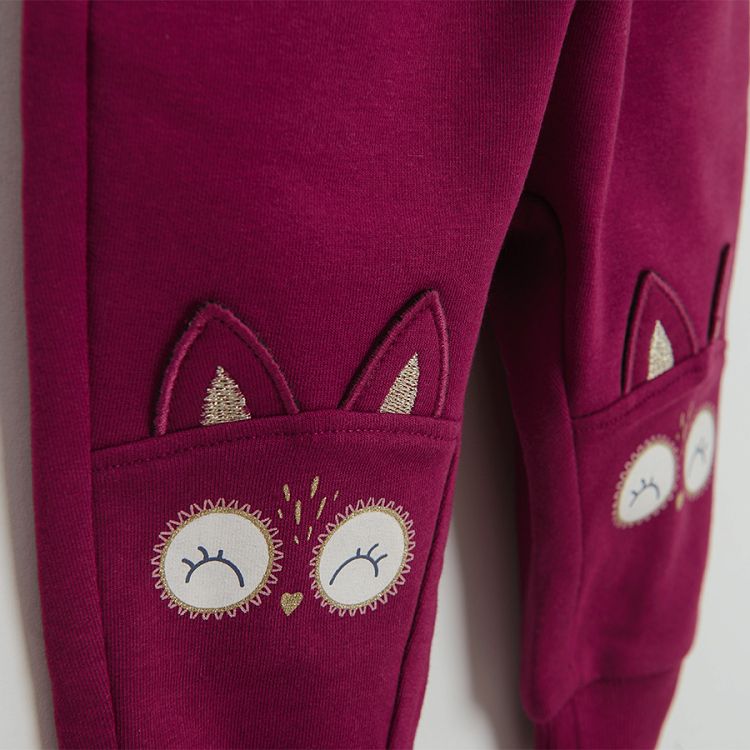 Burgundy jogging pants with fox print