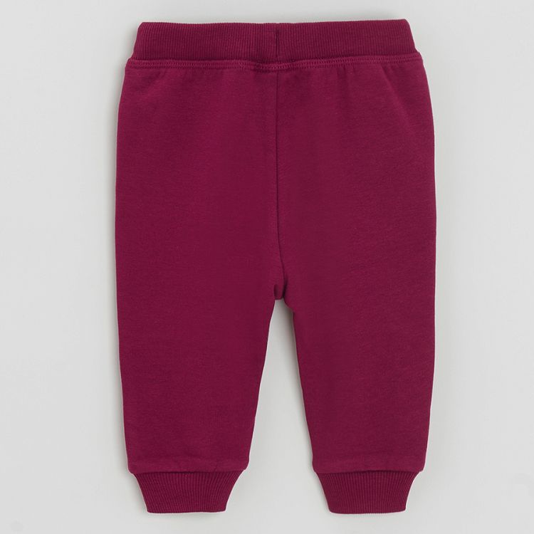 Burgundy jogging pants with fox print