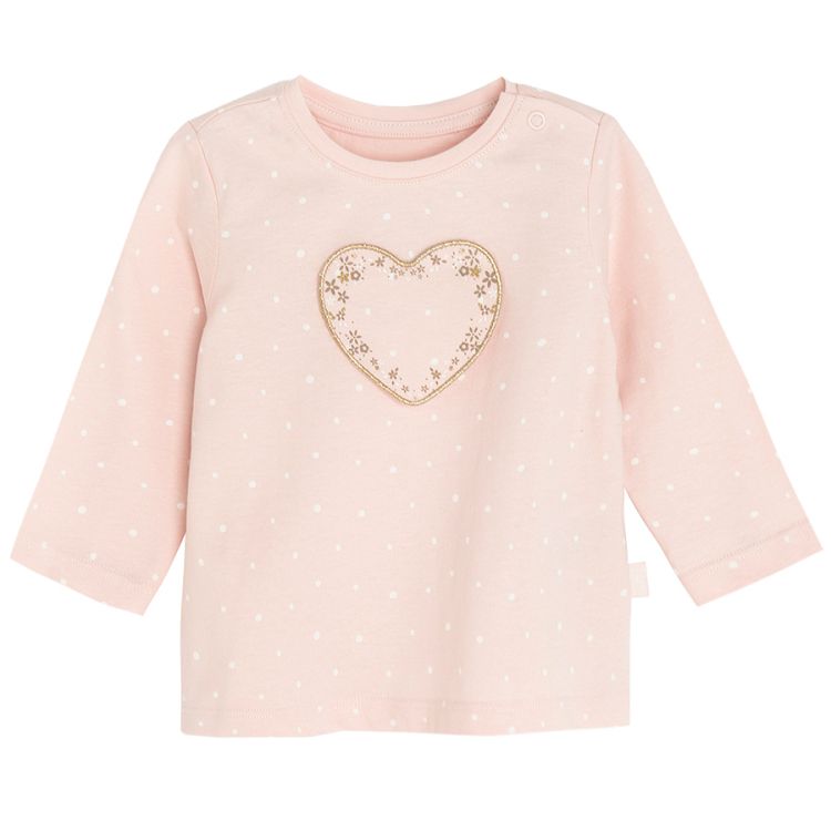 Dusty pink long sleeve blouse with heart print