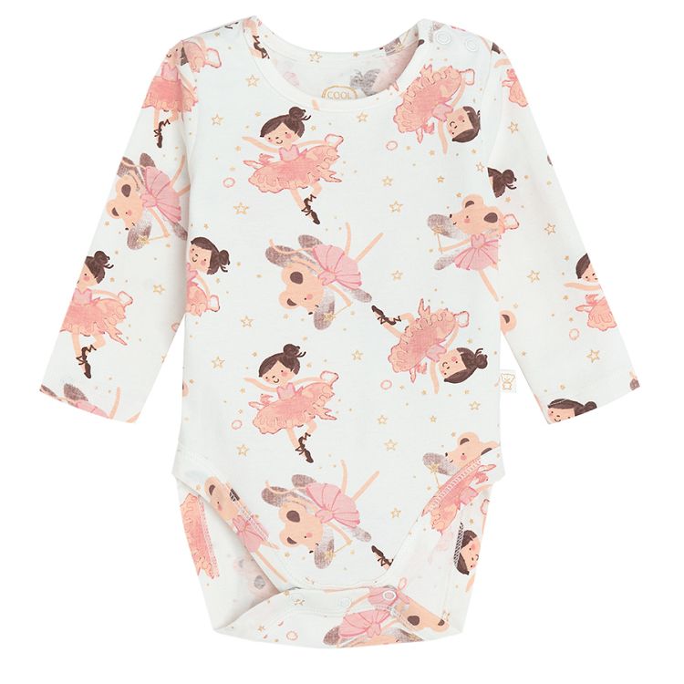 White long sleeve bodysuit with ballerinas print