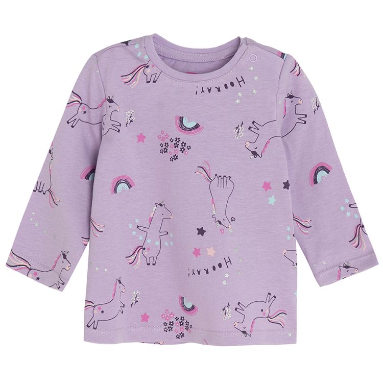 Pink and purple long sleeve blouses with unicorn print- 3 pack