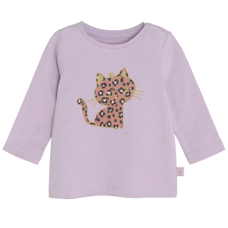 Purple long sleeve blouse with tiger print