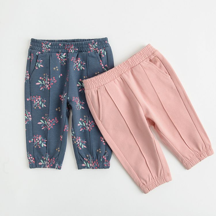 Dusty pink and blue floral jogging pants- 2 pack