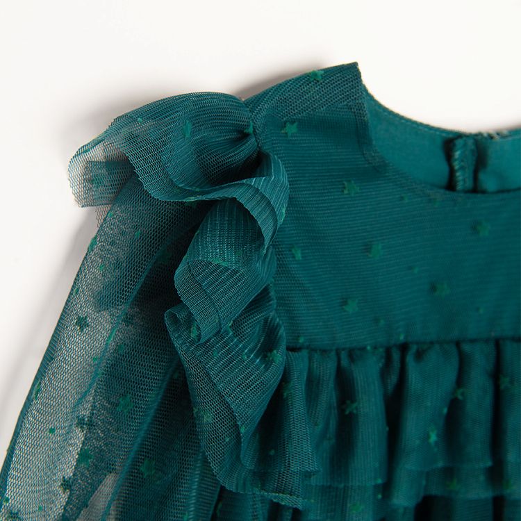 Green tullelong sleeve party dress