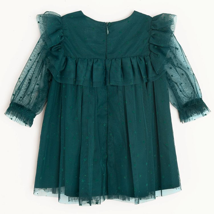 Green tullelong sleeve party dress