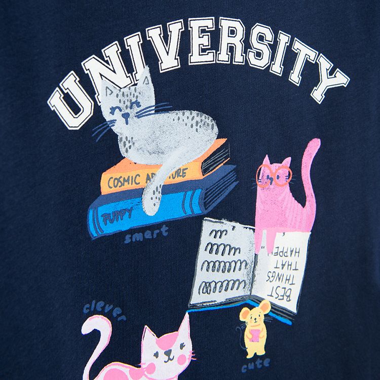 T-shirt blue with cats UNIVERSITY