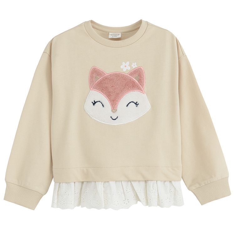 Beige sweatshirt with fox print with sequins