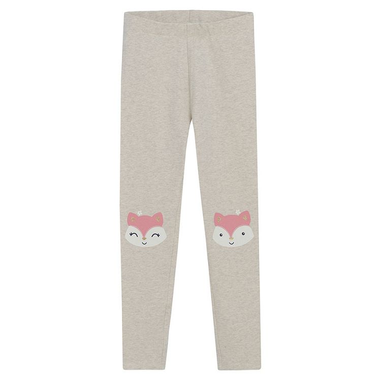 Ecru leggings with fox face print on the knees