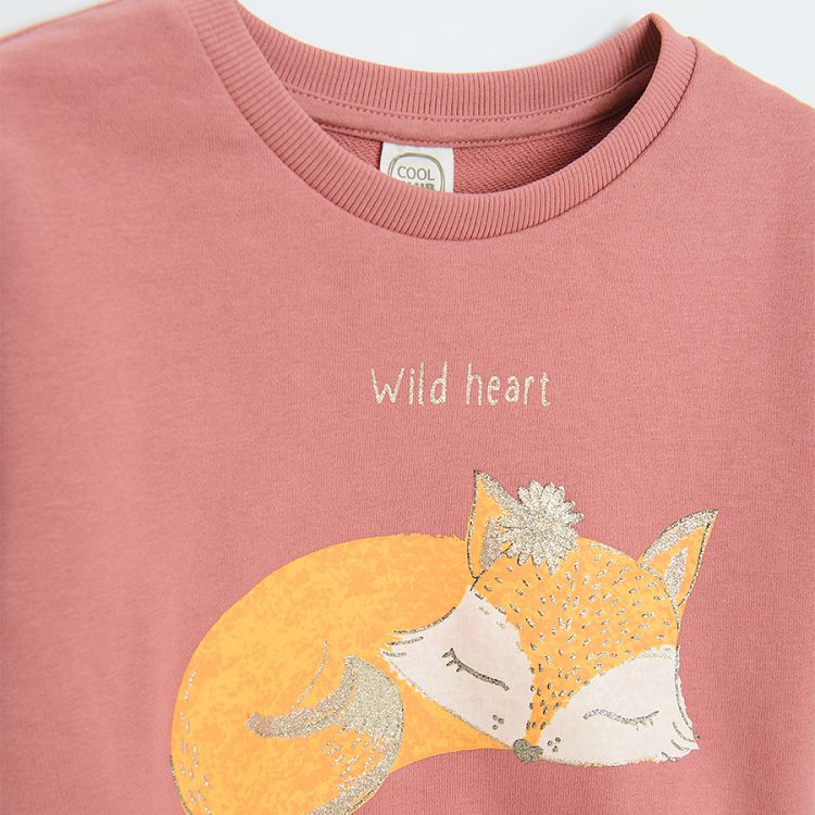 Dusty pink sweatshirt with fox and WILD HEART print