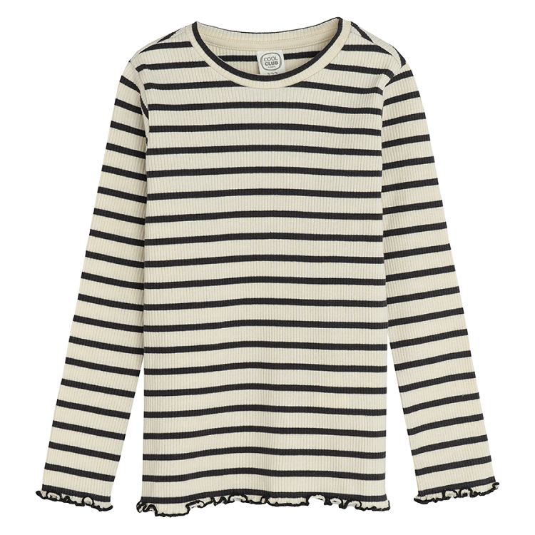 Ecru and black stripes long sleeve blouse