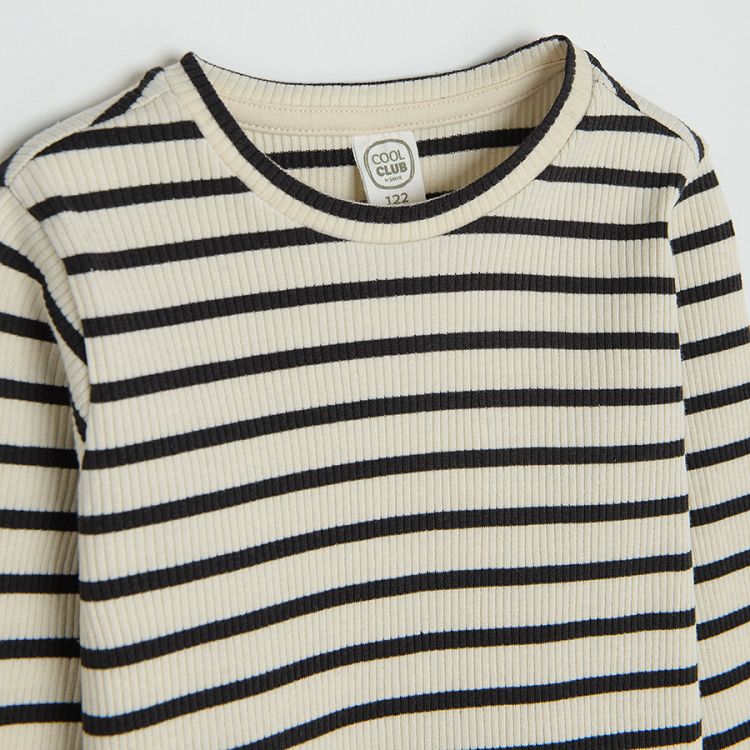 Ecru and black stripes long sleeve blouse