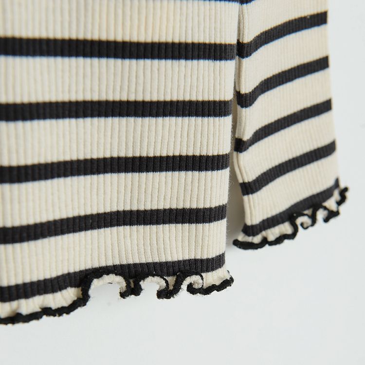 Ecru and black stripes long sleeve blouse