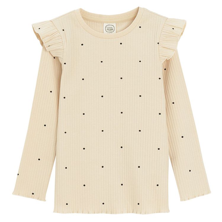 Ecru polka dot long sleeve blouse