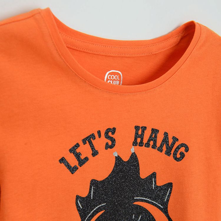 Orange Halloween long sleeve blouse with spider and LET'S HANG OUT print