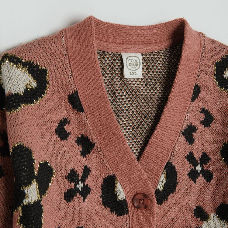 Dusty pink animal print cardigan with big buttons