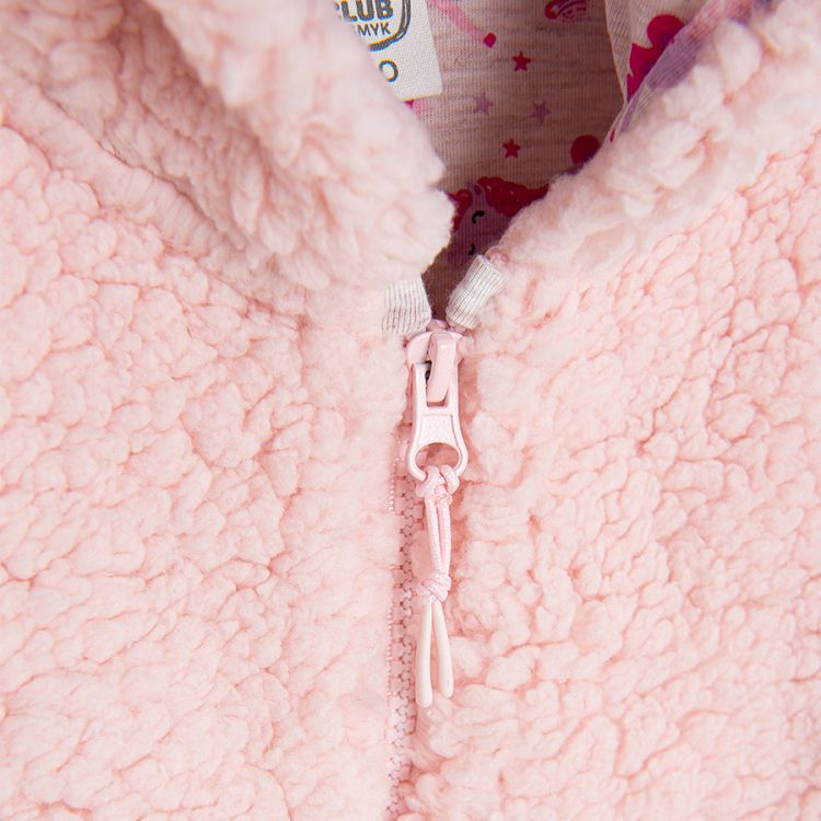 Pink hooded zip through hooded vest with floral lining