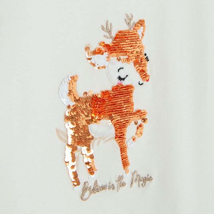 White long sleeve blouse with baby raindeer print