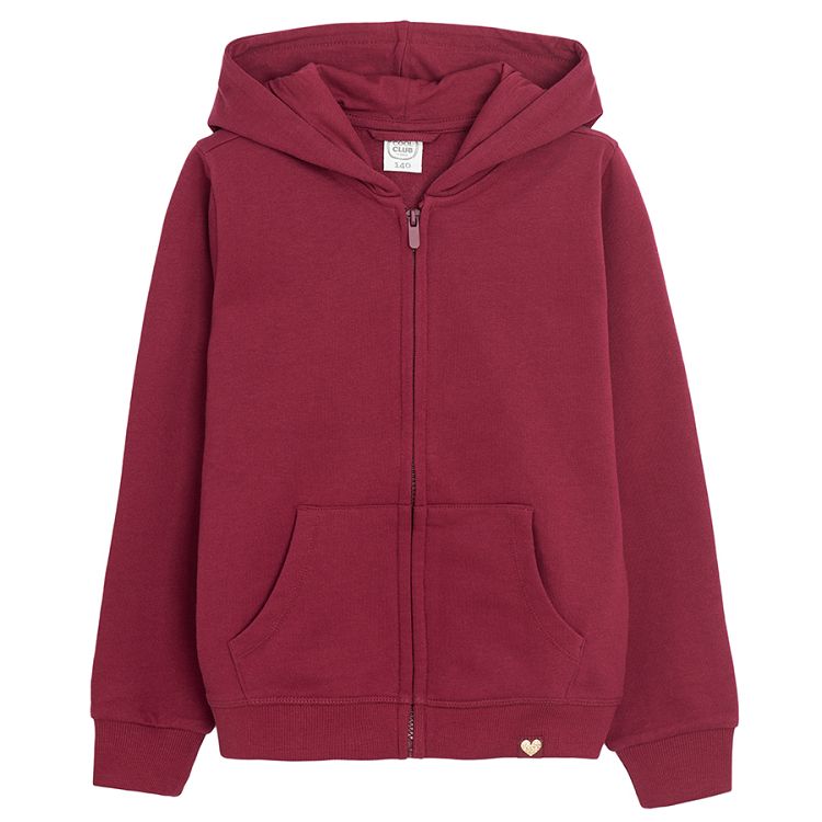 Burgundy hooded zip through sweatshirt