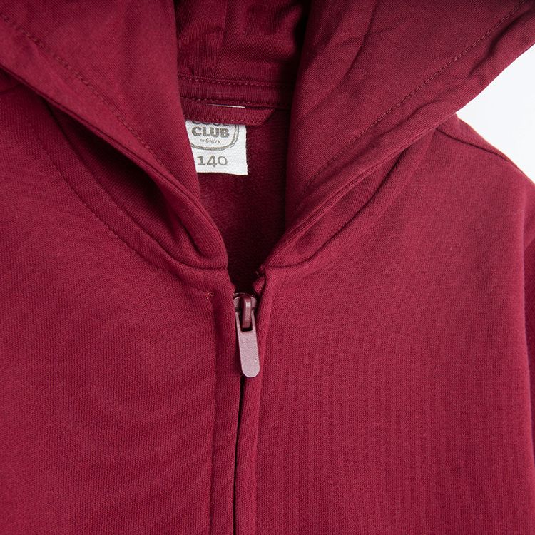 Burgundy hooded zip through sweatshirt