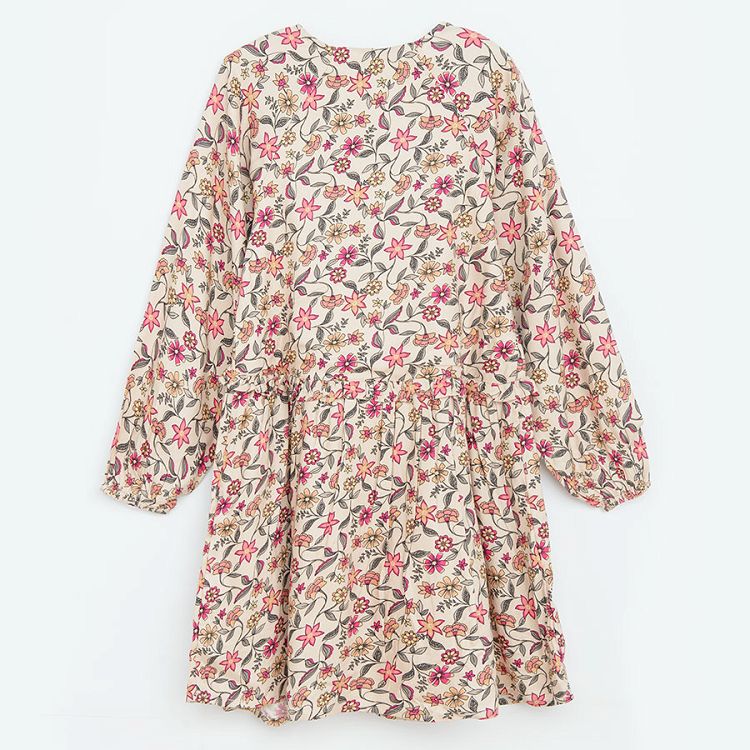 Ecru floral long sleeve dress