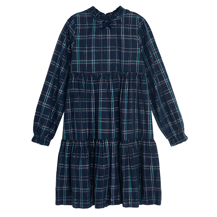 Blue checked long sleeve dress