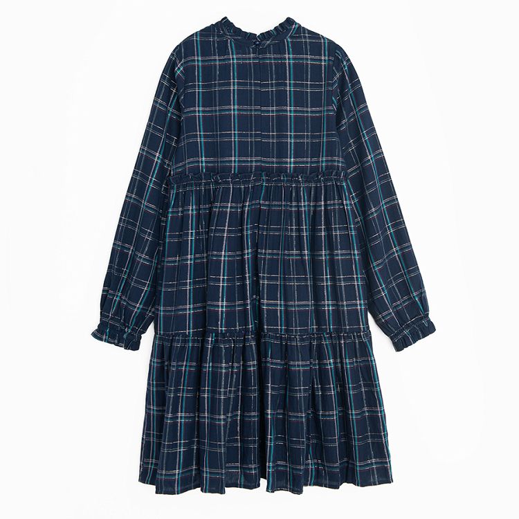 Blue checked long sleeve dress