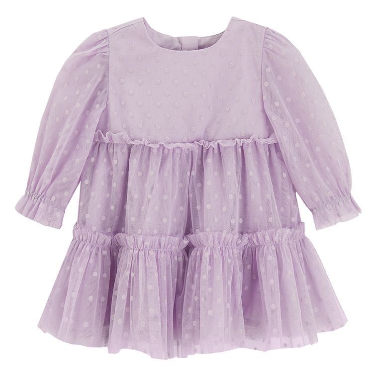 Purple long sleeve dress with tulle and ruffle