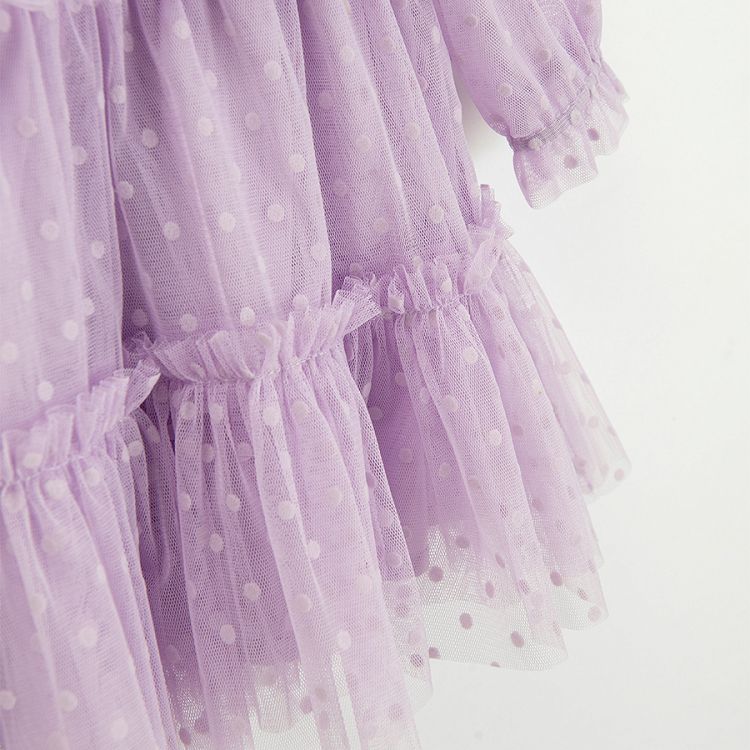 Purple long sleeve dress with tulle and ruffle