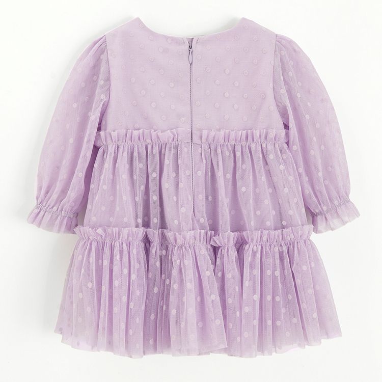 Purple long sleeve dress with tulle and ruffle