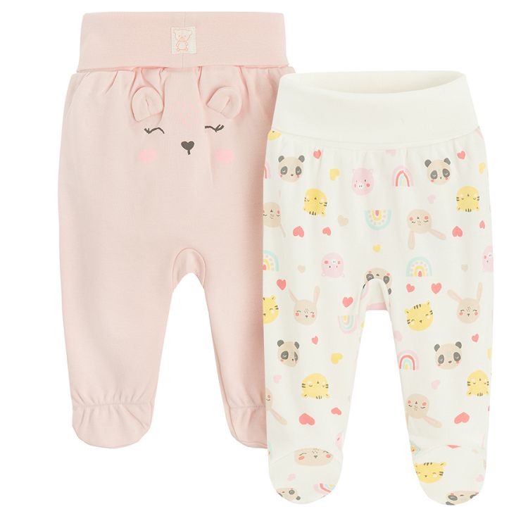 White and pink footed leggings with panda and various animal prints