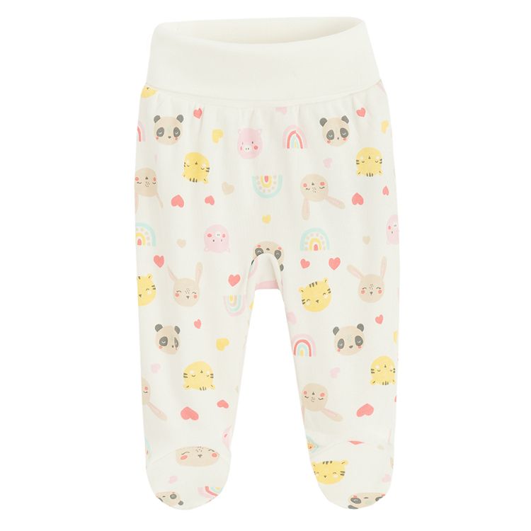 White and pink footed leggings with panda and various animal prints