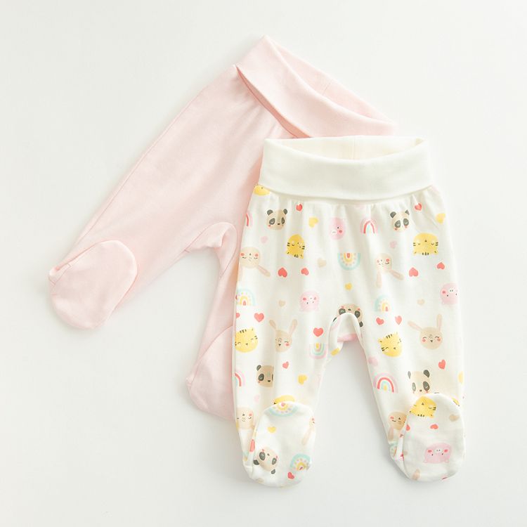 White and pink footed leggings with panda and various animal prints