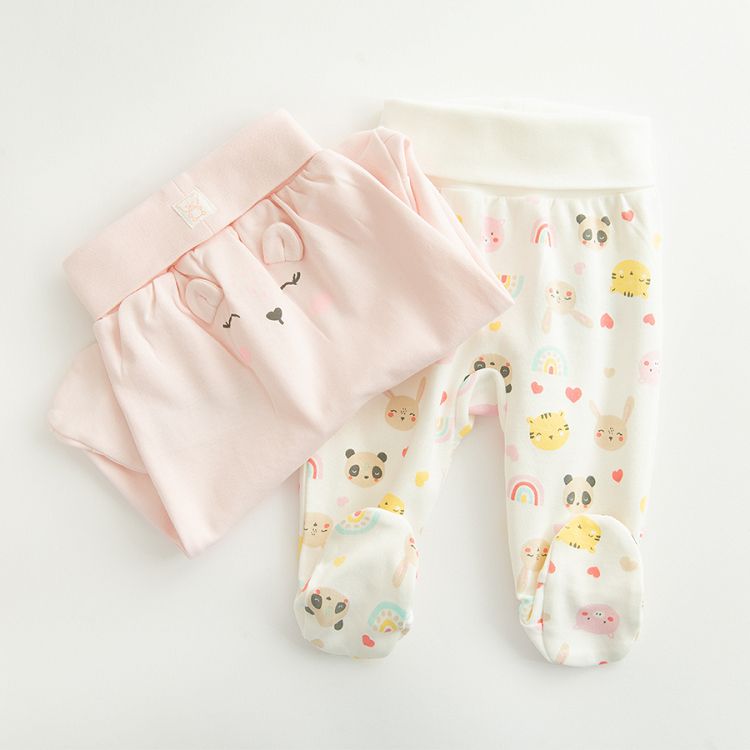 White and pink footed leggings with panda and various animal prints