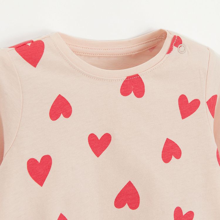 White long sleeve blouse with hearts print