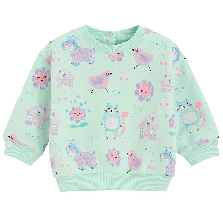 Mint jogging set with cheeks and animals print