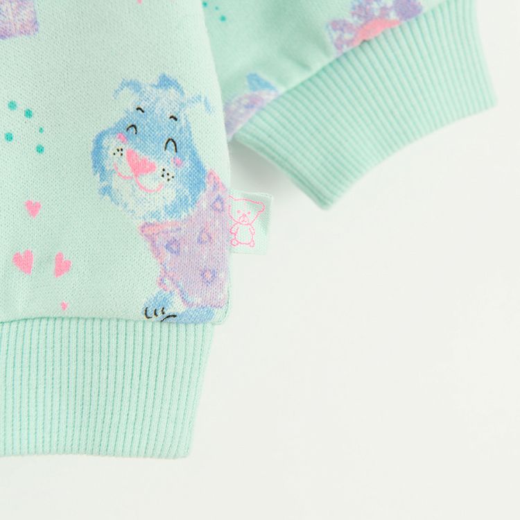 Mint jogging set with cheeks and animals print