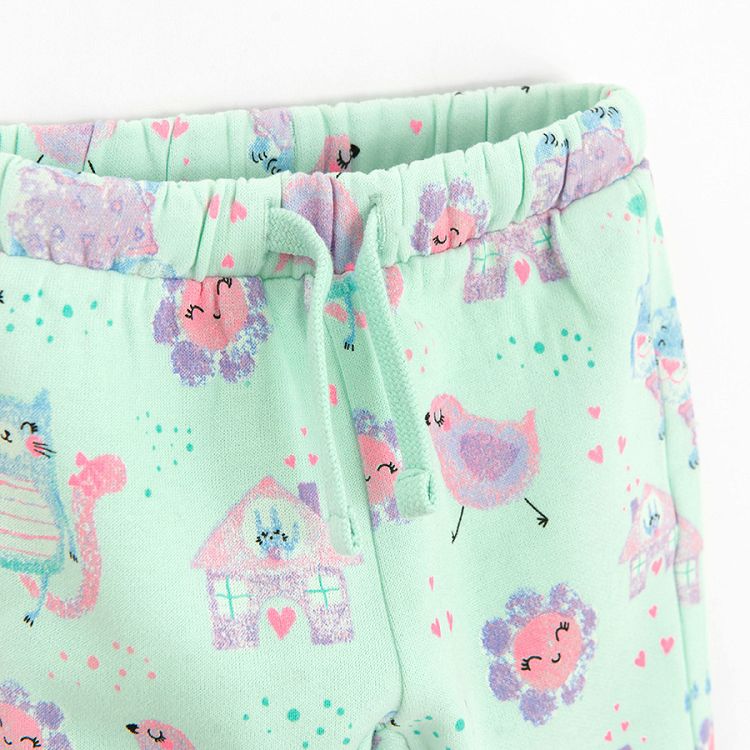 Mint jogging set with cheeks and animals print