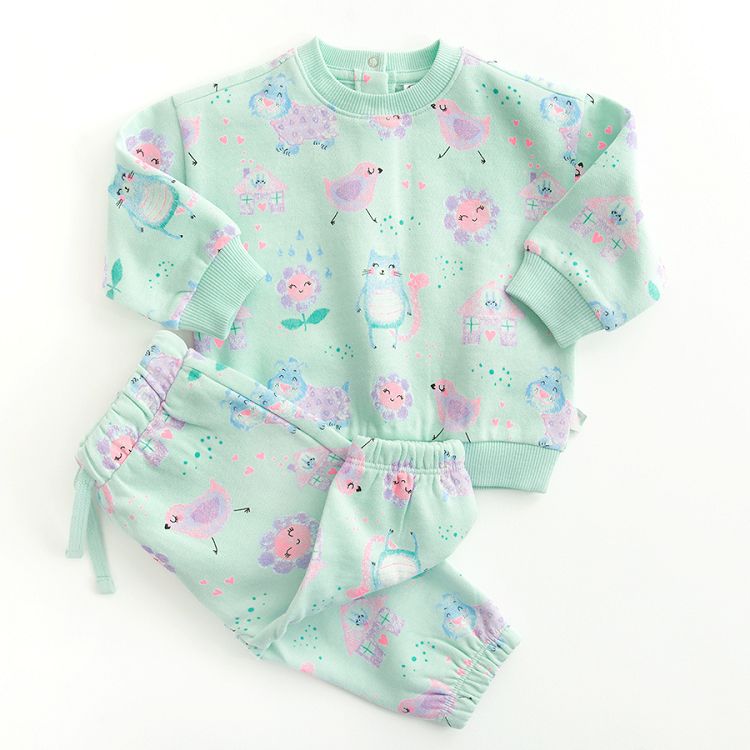 Mint jogging set with cheeks and animals print