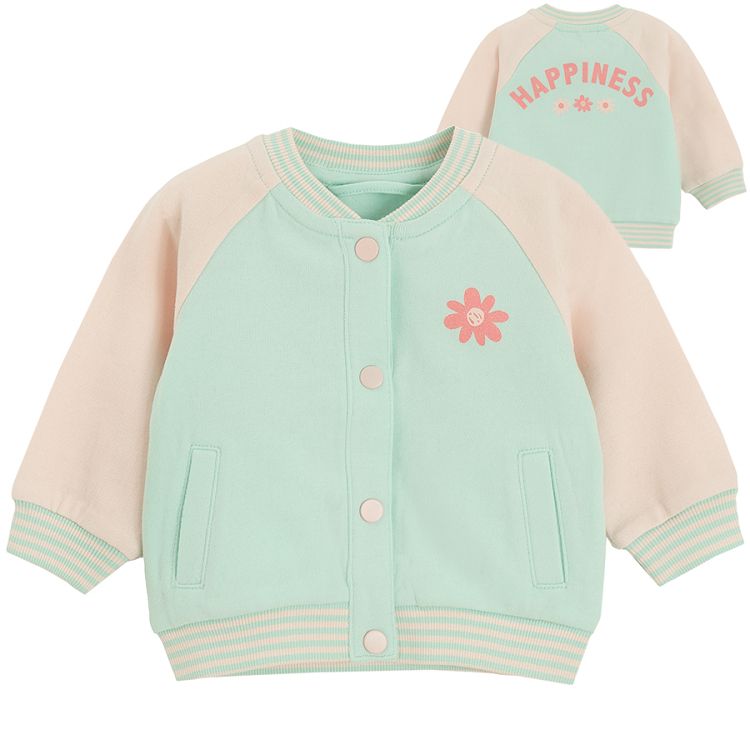 Mint with pink sleeves button down sweatshirt