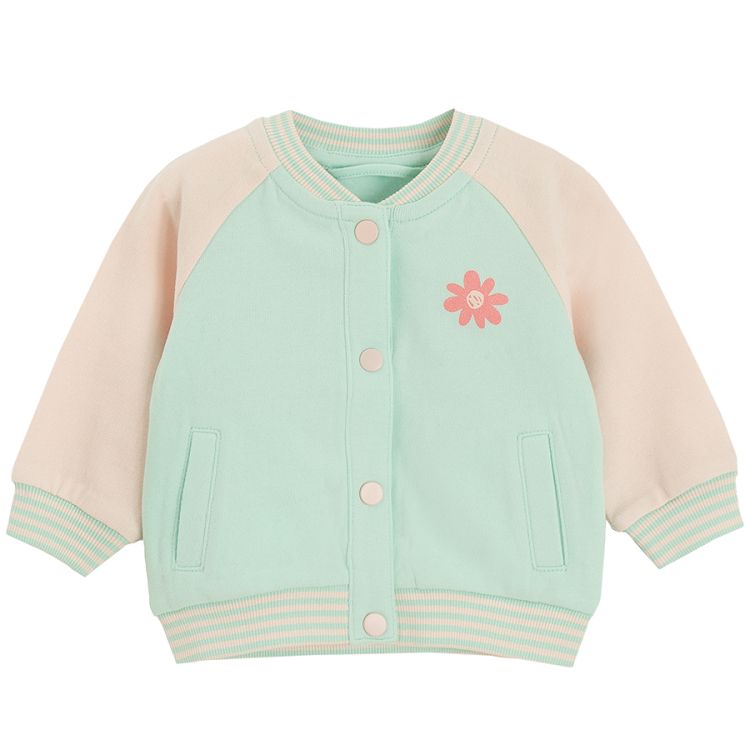 Mint with pink sleeves button down sweatshirt