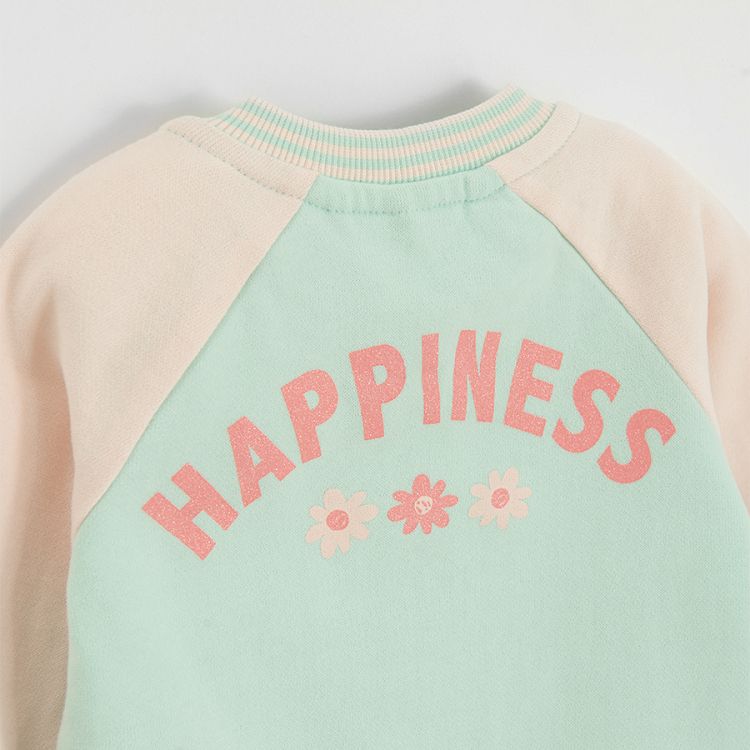 Mint with pink sleeves button down sweatshirt