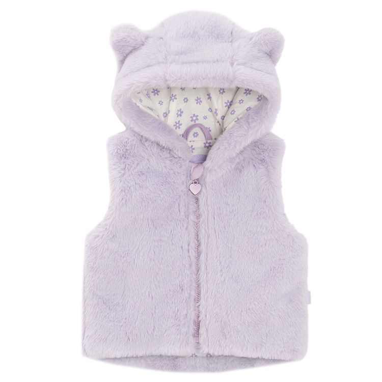 Purple zip through hooded vest with ears