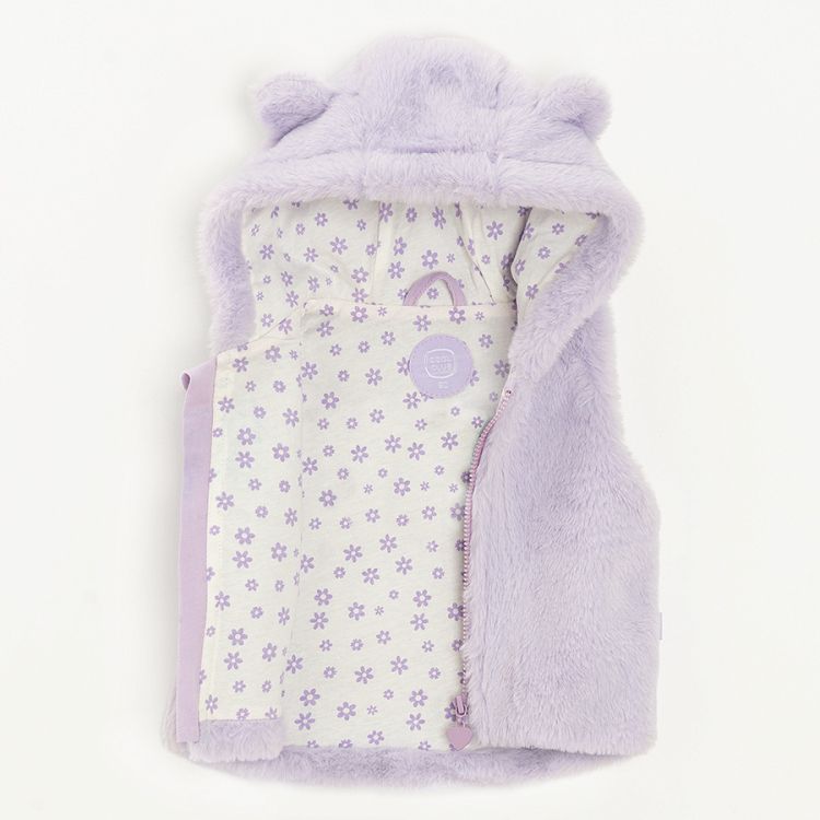 Purple zip through hooded vest with ears