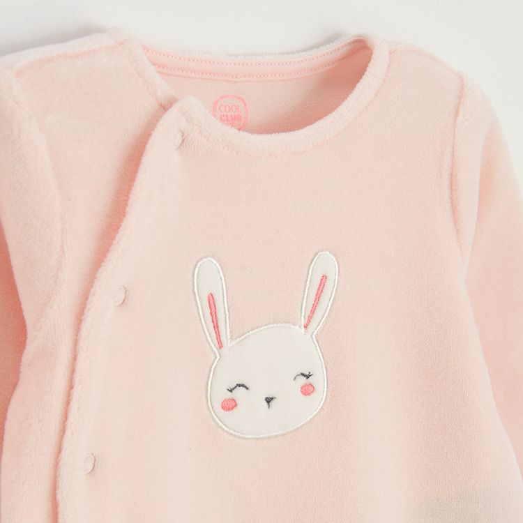 Pink footed overall with side buttons and bunny print