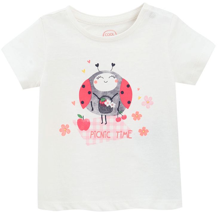 Pink polka dot and white T-shirt with ladybug PIC NIC print- 2 pack