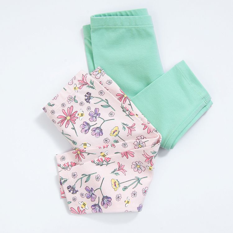 Floral and mint leggings- 2 pack